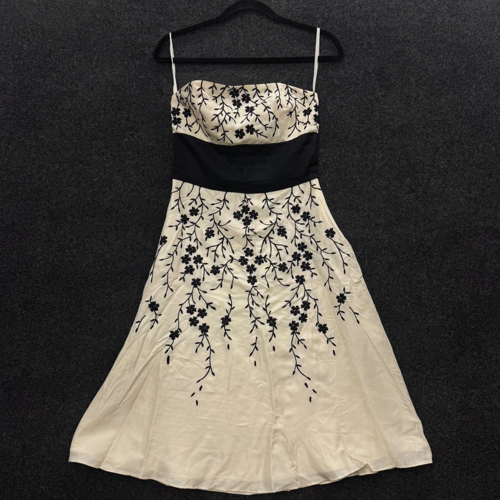White House Black Market Vintage Silk Floral Embroidered Strapless Midi Dress 2